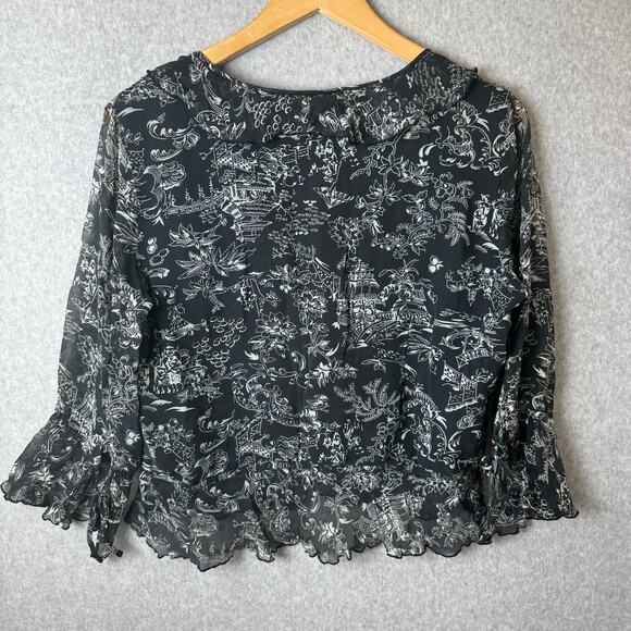 Allison Taylor Silk Blouse Women’s Petite Large Black Ruffle Whimsy Fairy Boho - Picture 11 of 14